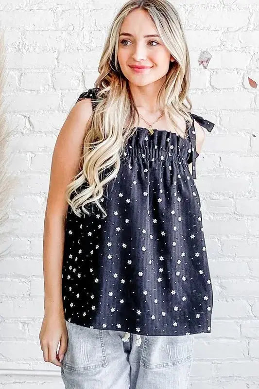 And The Why Daisy Polka Dot Print Ruffle Tank Top for Women - Love Salve